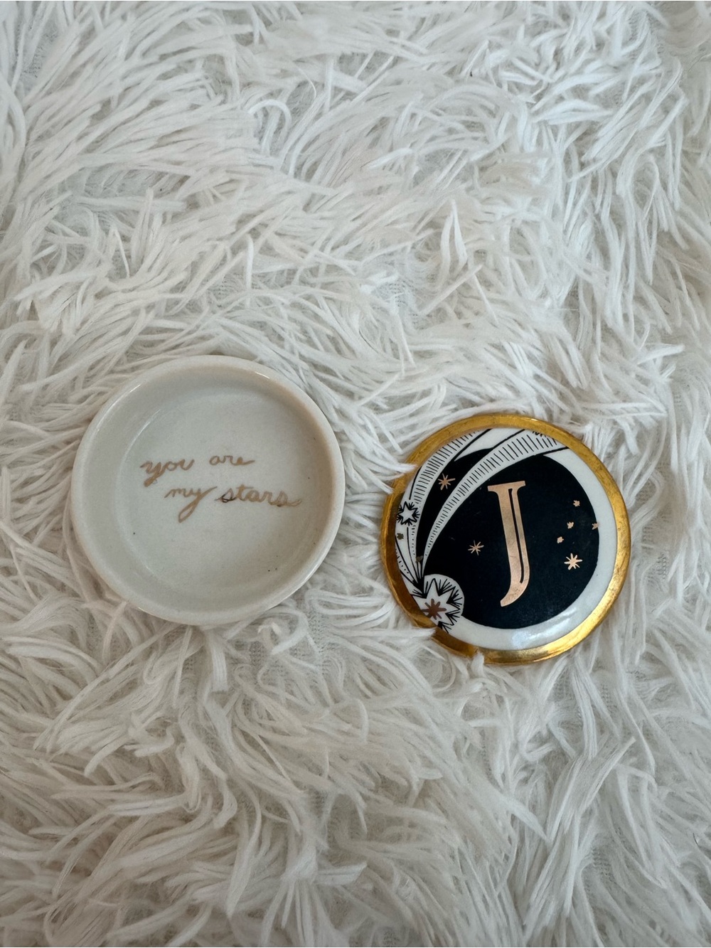 Monogram J Ceramic Trinket Dish with Gold Accent - White and Black